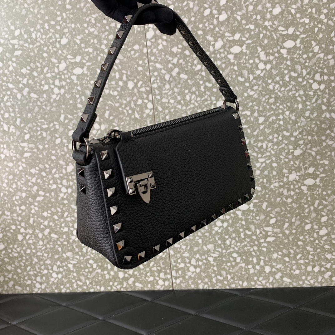 Valentino Garavani Rockstud Small Crossbody Bag in Black Grainy Calfskin